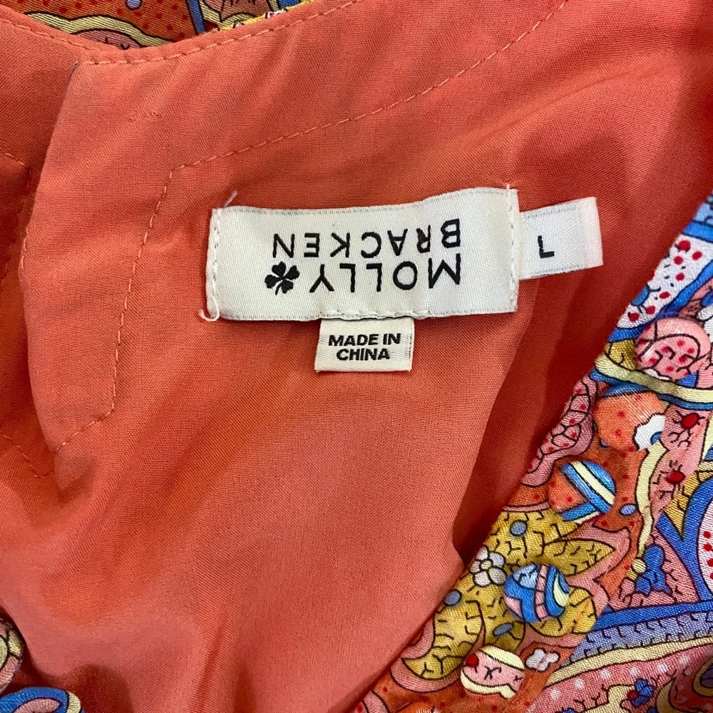 Molly Bracken Paisley V-Neck Midi Dress Coral L Boho Upside‎ Down Label